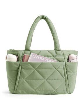 Puffer Tote Bag for Women Large Lightweight Shoulder Bag Multi-Pocket Laptop